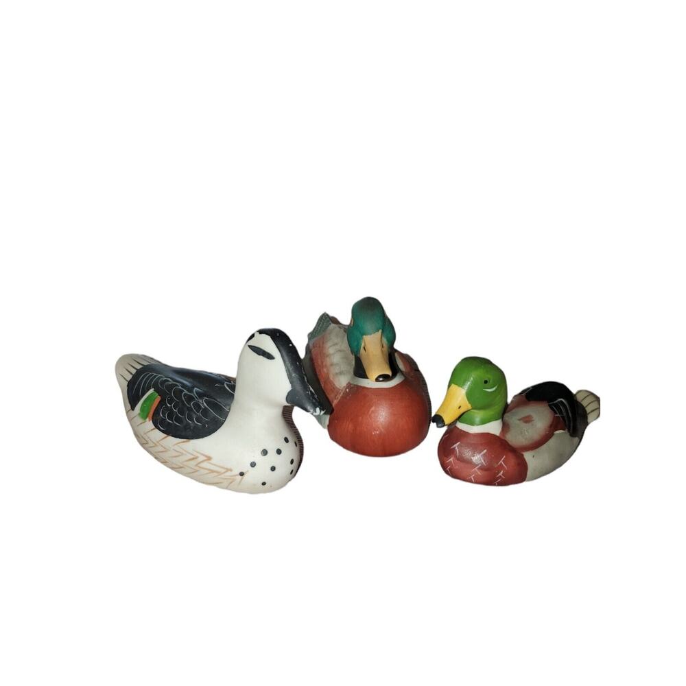 3 Ceramic Mallard/ wood Duck Figurines Vintage Unglazed
